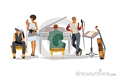 Musicians at the party. Jazz band. Vector Illustration